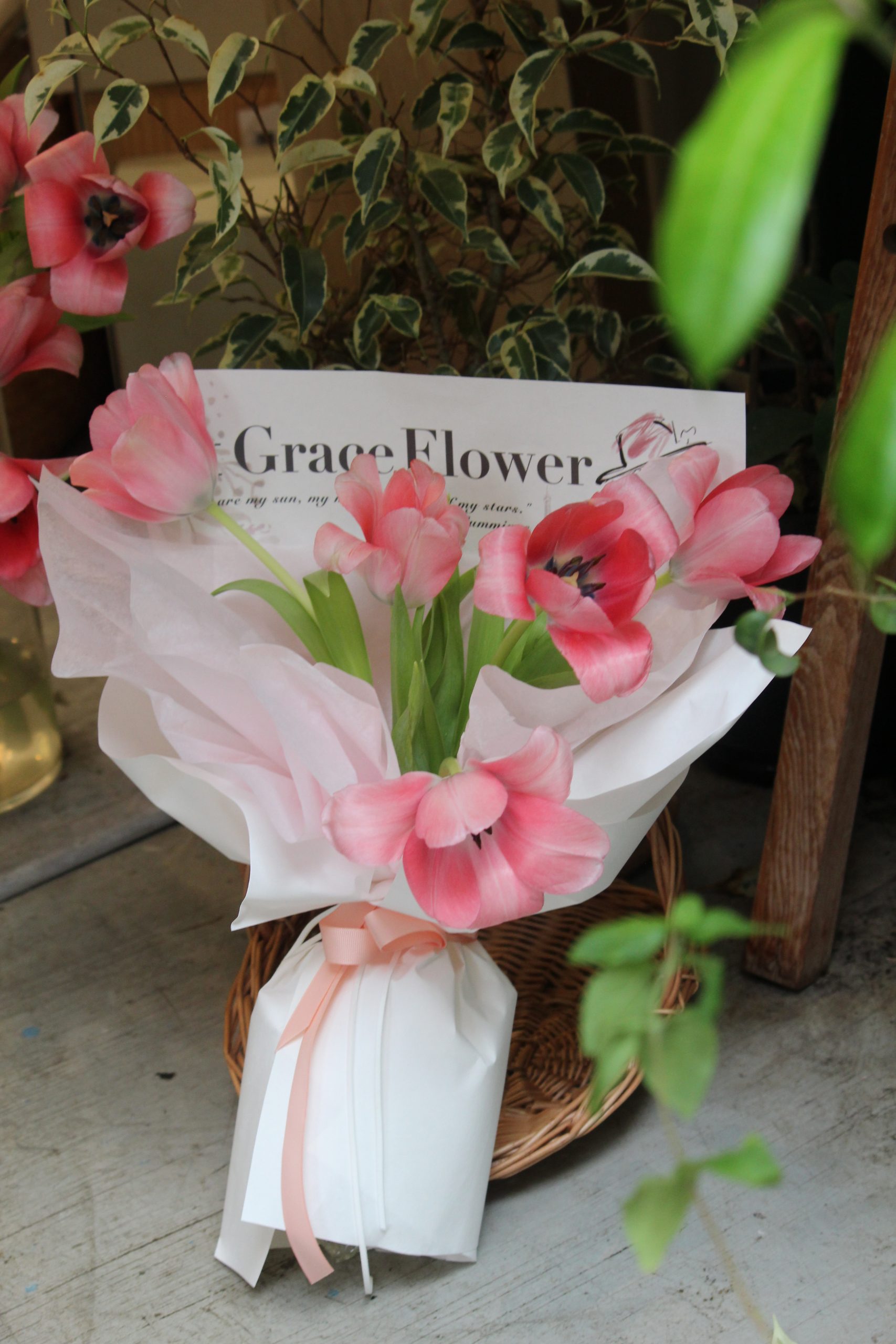 五朵粉鬱金香鮮花束:圖片 5