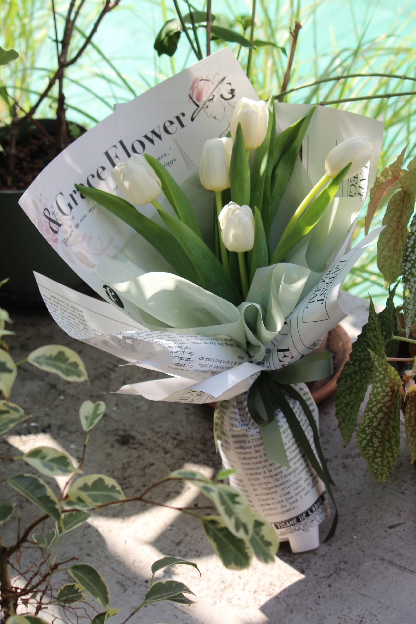 五朵白鬱金香鮮花束:圖片 2