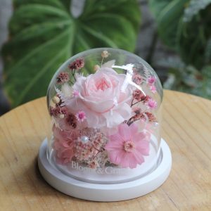 淺粉色系精緻永生花盅中型