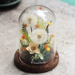 希望蒲公英永生花玻璃花盅(木頭底)