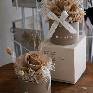 開幕祝賀｜藕色永生玫瑰小桌花｜Bloom & Grace 深夜取花